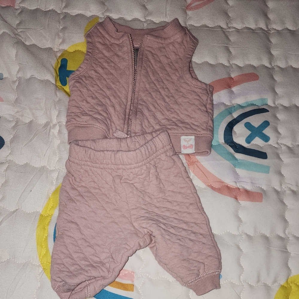 Baby Pink Quilted Vest and Pants Set